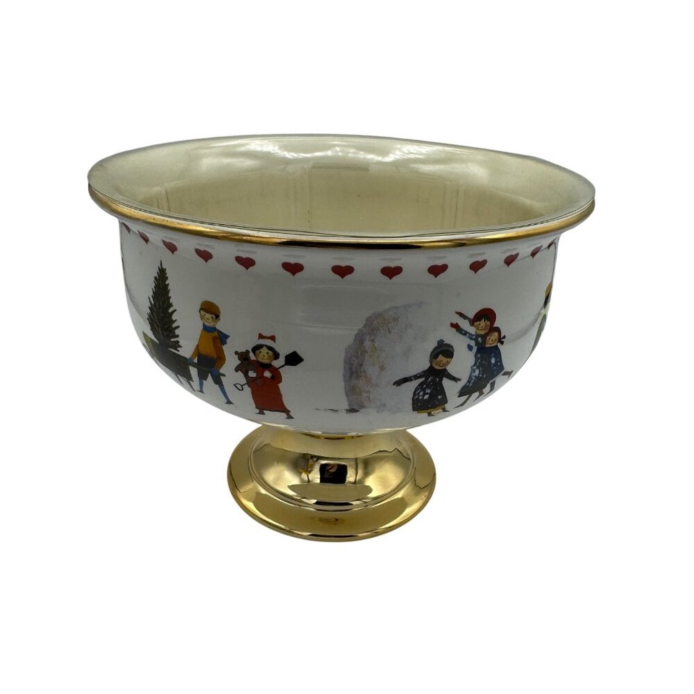 Christmas Love 2000 Wysocki Ceramic & Gold Pedestal Bowl